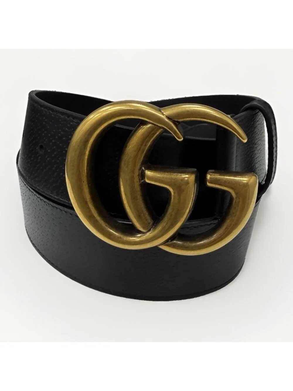 Gucci GG Marmont 1.5” Wide Textured Leather Belt 85/34 Black/Gold 406831 NEW